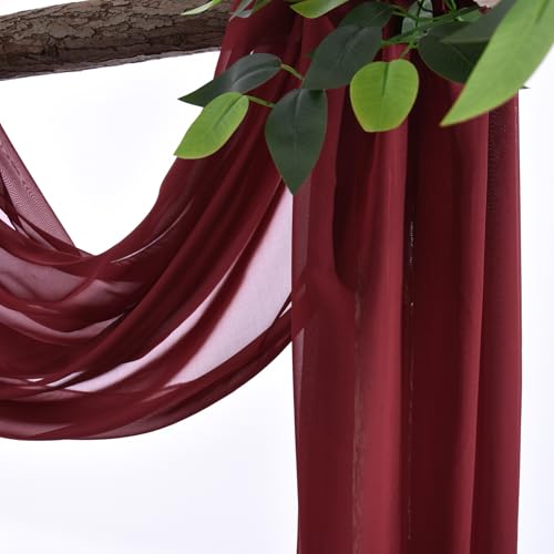 Wedding Arch Draping Fabric, 1 Panel 18FT Burgundy Sheer Backdrop Curtain Chiffon Fabric Drapery Voile Scarf Draping Panels for Wedding Archway Ceremony Curtain Valance Party Decoration - color: Burgundy Drapes Curtain, size: (1 Panel )6 Yards/18ft