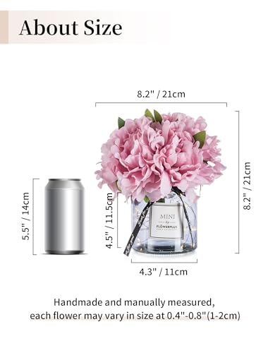 BLOSMON Pink Artificial Flowers in Vase: Fake Hydrangea with Gray Vase LED Light for Table Centerpieces Decor - Small Faux Arrangements Desk Vanity Bathroom Office Decoration (8.2" Height) - color: Pink