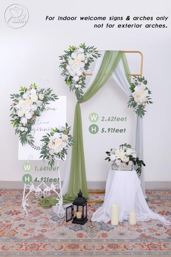 Odouzy Pack of 2 Wedding Arch Decorations Artificial Hanging Flowers Floral Swag for Wedding Welcome Sign Backdrop Balloon Arch Home Party Bridal Ceremony Reusable(White) - color: White