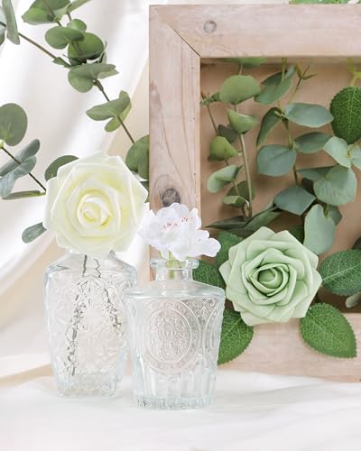 DuHouse 25Pcs Artificial Roses Flowers Fake Roses with Stems Real Touch Foam Flowers for DIY Wedding Bouquet Centerpiece Floral Arrangement Party Home Decor(Ivory Green) - color: Ivory Green, size: 25pcs