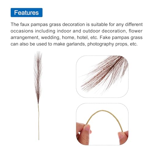 MECCANIXITY 10Pcs Faux Pampas Grass,21"/55cm Fluffy Fake Pampas Grass Decor Tall Artificial Pampas Grass for Living Room Party Wall Vase Wedding Decoration,Dark Coffee - color: Dark Coffee