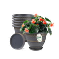 Usocik 8 Inch Plaid Plant Pots 6 Pack with Drainage and Saucers Gold | Gold plaid PP pots with drainage holes and saucers for herbs succulents starter plants shelves windowsills - color: Gold, size: 8 Inches-6 packs