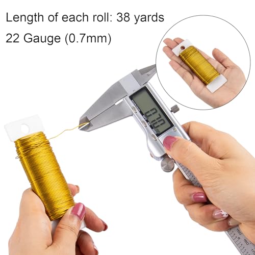114 Yards 22 Gauge Metal Floral Flexible Paddle Wire for Christmas Wreath Tree, Floral Flower Arrangements(Golden) - color: Golden