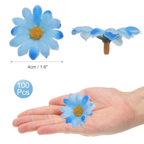 uxcell 100pcs Artificial Daisies Flower Heads,1.6" Silk Fake Daisies Heads Mini Daisies Artificial Flowers Bulk for DIY Wedding Bouquets Centerpieces Party Home Decorations, Blue/Orange - color: Blue