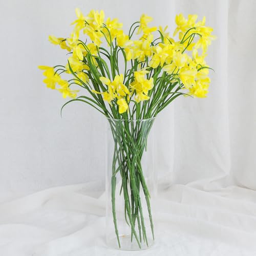 12pcs Fake Orchid Flowers Branches, 21.7in Artificial Cymbidium Flower Stems for Table Centerpiece Wedding Vase Arrangements Office Home Decor (Yellow)