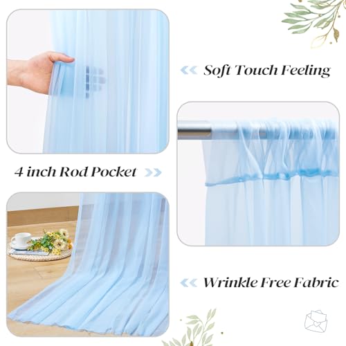 10ft x 8ft Blue Backdrop Curtain with Lights String for Parties, Sheer Tulle Wedding Photo Backdrops Drapes for Baby Shower Birthday Party Decorations Background for Photography - color: Blue, size: W5' x H8'(2 panels)
