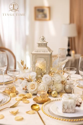 TINGE TIME Roses Artificial Flowers White Faux Flowers Bulk for DIY Bridal Wedding Bouquets Baby Shower Centerpiece Table Home Decorations（Brilliant White） - color: Brilliant White