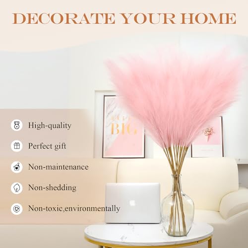 43" Pink Pampas Grass Decor - 8pc Tall Faux Fluffy Pampas Grass for Wedding, Boho, Home, Baby Shower, Mother's Day Decor - color: Light Pink