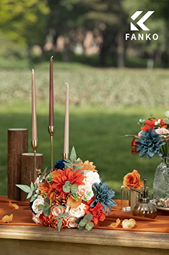 FANKO Artificial Flowers for DIY Bouquet, Faux Flowers Combo Orange Navy Blush Gray, Realistic Fake Flowers for Vase, Floral Arrangement, Centerpieces, Wedding, Home Decor, Party Decoration - color: Passionate Burnt Orange