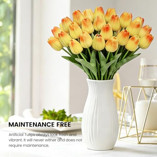 30 PCS Artificial Tulips Real Touch Tulips 13.5inch Long Stem Fake Flowers Silk Flowers for Spring Easter Mother's Day Decorations（Champagne+Pink） - color: Champagne+pink