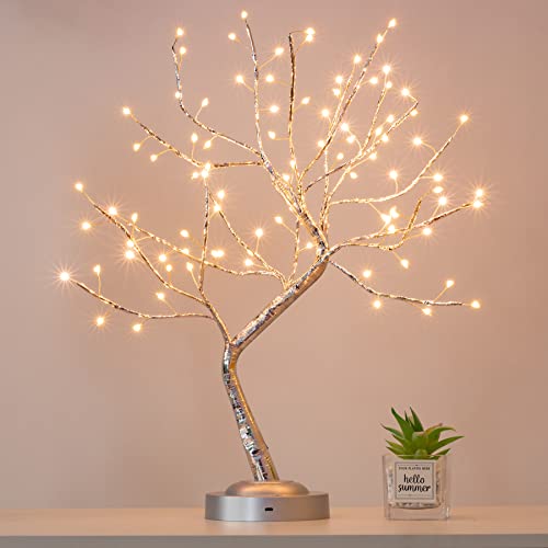 FUCHSUN 90 LED Bonsai Tree Light, Tabletop Artificial Tree Lamp for Bedroom Living Room Christmas Home Decor, Battery/USB Operated (Warm White Glow) - color: Warm White Glow-silver Branch-big Led