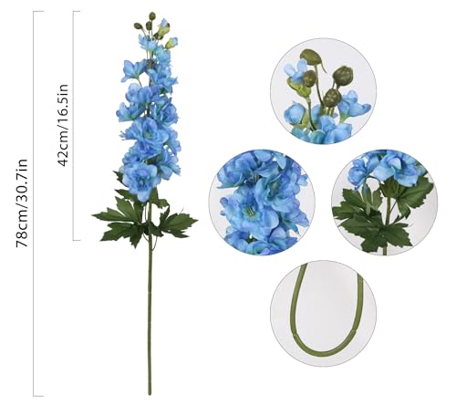 Blue Fake Flowers 5PCS Blue Delphinium Artificial Flowers 30.7" Larkspur Blue Silk Flowers for Wedding Centerpieces Blue Faux Snapdragon Flowers for Home Decor Indoor (Blue) - color: Blue