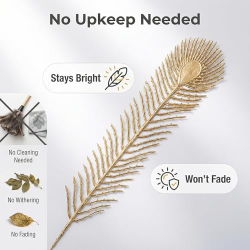 40 Pcs Decor Fake Feather Leaves for Christmas Decor Gold Leaf Artificiales para Table Wedding Home Room Office Decoracion (20Inch) - color: Gold-e