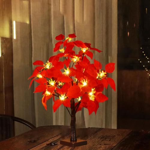 Poinsettia Tree Lamp，Rose Flower Night Light, Led Tabletop Pink Tree Lights, Lower Lamp Girls Gift for Mother’S Day, Lighted Tabletop Tree for Christmas Wedding Decor Valentine’S Day - style: Poinsettia tree