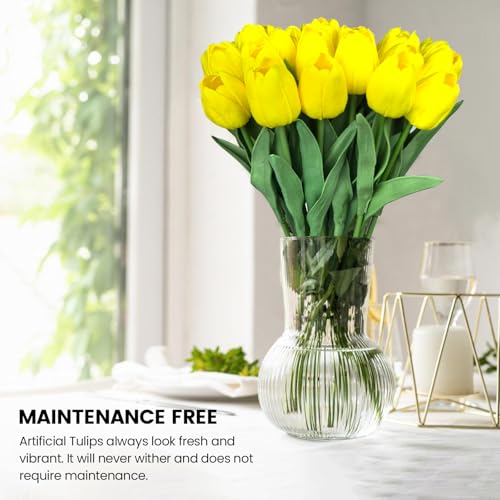 30 PCS Artificial Tulips Real Touch Tulips 13.5inch Long Stem Fake Flowers Silk Flowers for Spring Easter Mother's Day Decorations（Yellow） - color: Yellow