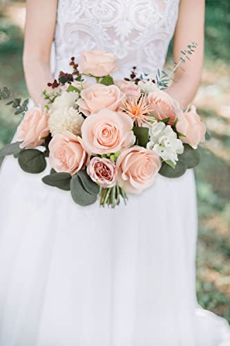 JUSMAI 30pcs Roses Artificial Flowers Pink Fake Roses Flowers with Long Stems Silk Flowers for Wedding Bouquet Centerpices Decorations Party Bridal Baby Shower Home Decor - color: Blush, size: 30PCS