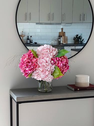 YalzoneMet 4 Pcs Real Touch Hydrangea Artificial Flower Lifelike 21'' Long Stem Latex Hydrangea Flower for Thanksgiving Home Kitchen Decor Wedding Christmas Table Centerpiece 2 Pink + 2 Rose Pink - color: Magenta Pink