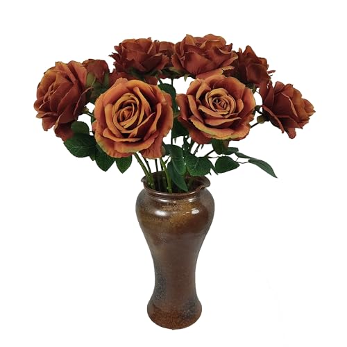 Fake Burnt Orange Roses Artificial Flowers,Floral Diameter 4'',20 Pcs Artificial Silk Roses Flowers with Stems for Wedding Arrangement Centerpieces Party Home Table Decorations (20, burnt orange ) - color: Burnt Orange 20