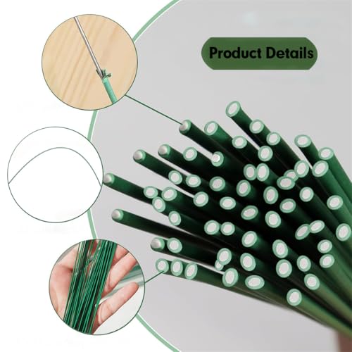 Floral Stem Wire 100 Pcs Florist Wire Stems 14 Gauge Flower Stems Crafts Wire for DIY Flower Artificial Arrangements Wreath Making Supplies 16 Inch