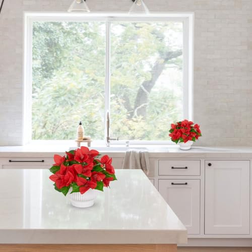 Artificial Small Bougainvillea Plant, Set of 2 Fake Bougainvillea Flower Potted Plant for Indoor Home Living Room Office Wedding Party Tabletop Decoration, Red - color: Red