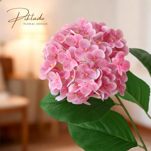 A Bunch 21in, Real Touch Pink Hydrangea Artificial Flowers,with 5pcs Flower Head 10pcs Leaves, Faux Hydrangea Flowers for Home Office Decor Wedding Party Arrangements (1, Pink) - color: Pink, size: 1 Bunch