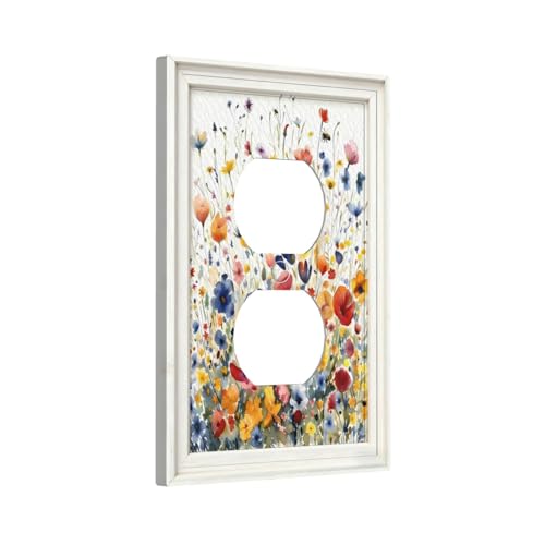 Decorative Art Light Switch Covers Watercolor Wildflower Bouquet 1 Gang Single Duplex Outlet Wall Plate Switchplate Electrical Faceplate for Home Decor - color: Watercolor Wildflower Bouquet, size: 1-Gang Duplex Outlet / 5 x 3 IN