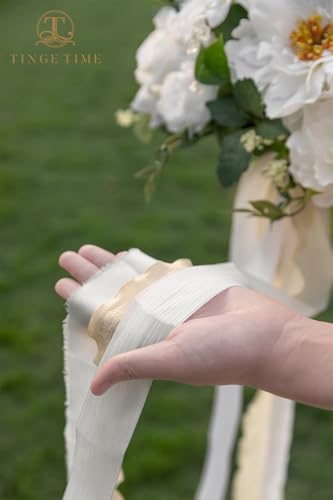 TINGE TIME 13 Inch Wedding Bouquets for Bride,Bridal Bouquet for Bride, Artificial Silk Flowers for Wedding Ceremony and Anniversary (IvoryWhite) - color: Ivorywhite