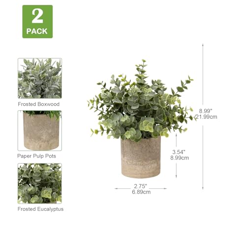 Briful Artificial Potted Plants Set of 2 Small Faux Plant Eucalyptus Mini Fake Plant Decor for Home Table Office Room Desk Bathroom Shelf Kitchen Rustic - color: 2-grey