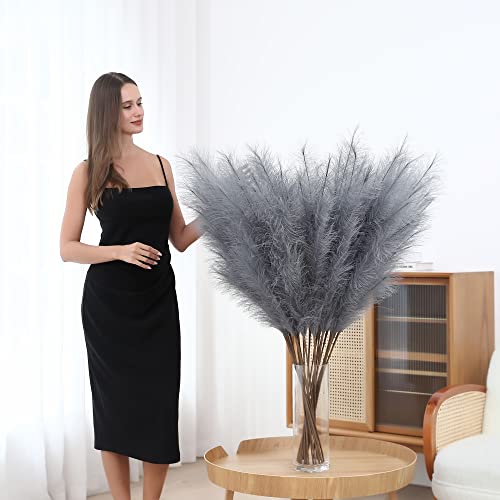 Wertuirk 8 Pcs 45 inch Tall Faux Pampas Grass Decor, Large Artificial Grey Pompous Grass Bulk, Long Fake Pompas for Floor Vase Filler, Wedding, Baby Shower, Home and Boho Decor (Grey) - color: Grey