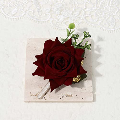 Wedding Boutonniere Groom Flower Buttonholes Groomsmans Prom Party Suit Decoration Anniversary Accessories for Man - color: Red