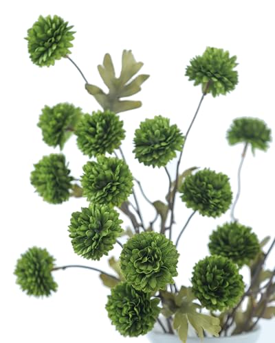 DuHouse 6pcs Artificial Flowers Faux Silk Pompon Mum,Silk Small Mini Chrysanthemum Ball with Stems for DIY Wedding Bouquets Centerpieces Vase Home Table Kitchen Decorations(Green) - color: Green, size: 6pcs