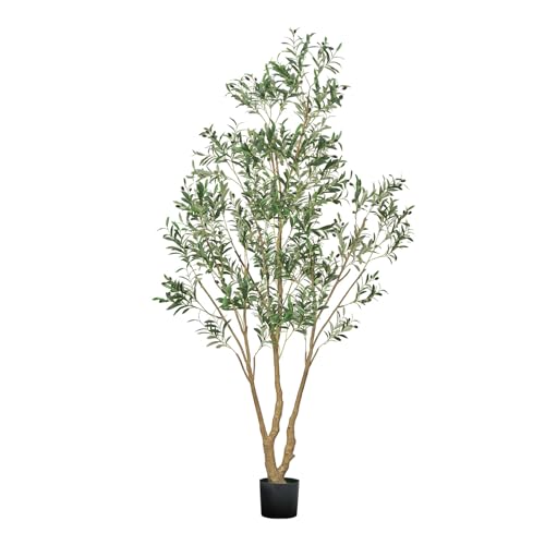 VEVOR 8FT Artificial Olive Tree with Black Pot, Tall Fake Tree with Natural Wood Trunk & Realistic Green Leaves and Fruits, Indoor Faux Plant for Home, Office, Living Room, Corner Decor - color: Olive Tree Type 2, size: 8ft