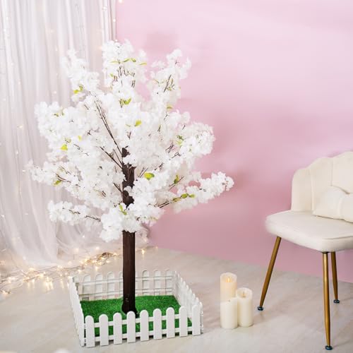 Artificial Cherry Blossom Tree - Handmade White Fake Cherry Blossom Tree Centerpieces for Wedding Party Christmas Garden Indoor & Outdoor - color: White, size: 4 FT