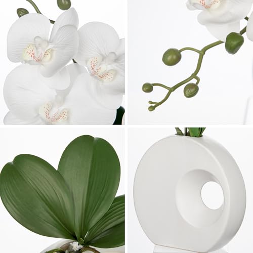 Briful Artificial Orchid White Flowers in Modern Ceramic Vase 15.7" Tall Faux Orchid Arrangement Silk Orchid Flower Fake Orchid Centerpiece for Home Office Room Wedding Table Décor - color: White, size: White Ceramic Pot