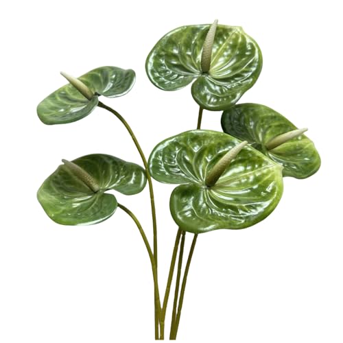 5 PC 24inch Artificial Anthurium Lily Flowers Permanent for Home Decor Bouquet and Green Leaf for Home Bridal Wedding Festival Party, Crafts, Store Decor Small Flower Bouquet Accessories (Dark Green) - color: Dark Green