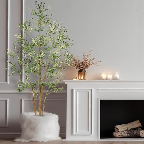 OXLLXO 8.2ft Artificial Olive Tree (96in) with Plastic Nursery Pot Faux Olive Silk Tree, Fruits Fake Plant for Office House Farmhouse Living Room Home Decor (Indoor/Outdoor) - size: 8ft
