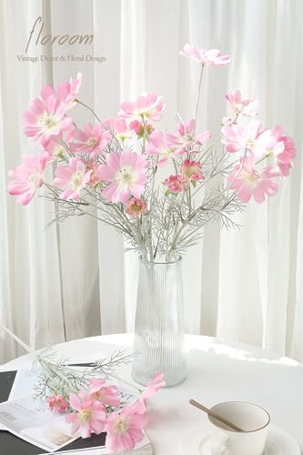 Floroom 5 Pcs Artificial Flowers Peach Pink Fake Cosmos Faux Silk Flower for Indoor Home Decor, Party Arrangements, Wedding Bouquets, Floral Table Centerpieces, and Decorations - color: Peach Pink