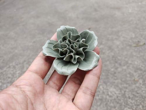 Rhododendron, 2.76" Ceramic Flower Wall Art, Vintage-Inspired Ceramic Bouquets,Artificial Plant Sculpture，Handcrafted 3D Hanging Porcelain Flowers, Porcelain Flower Wall Décor (Deep Green)