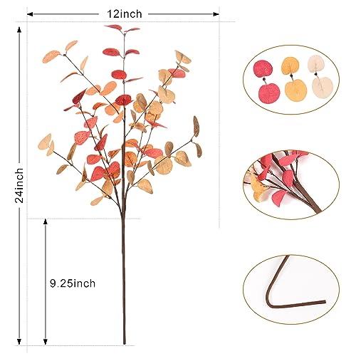 Beferr Fall Eucalyptus Stems Decor, 5Pcs 24" Faux Eucalyptus Branches Artificial Autumn Plants Decorations Fall Floral Arrangements Farmhouse Home Table Centerpiece - color: Orange Eucalyptus