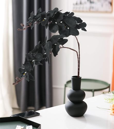 6PCS 41in Artificial Orchid Flowers Faux Orchid Velvet Silk Orchids That Look Real Long Stem Artificial Flowers for Tall Vase for Halloween Home Party Décor (Black) - color: Black