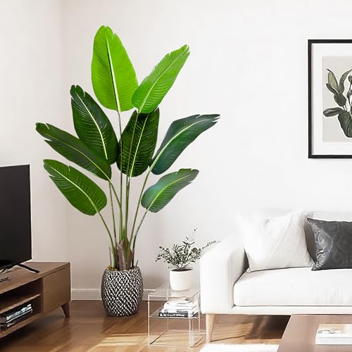 2-Pack Artificial Tree Bird of Paradise Artificial Plant, 4 Ft Faux Tropical Plant Palm Tree with Leaves Trunks Faux Banana Leaf Tree for Home Decor Living Room Indoor Outdoor Office - size: 4ft-2 pack