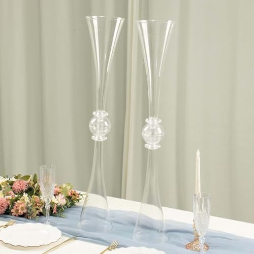 Efavormart 2 Pack | 31" Clear Crystal Embellishment Trumpet Table Centerpiece, Reversible Plastic Flower Vase - color: Clear, size: 31"