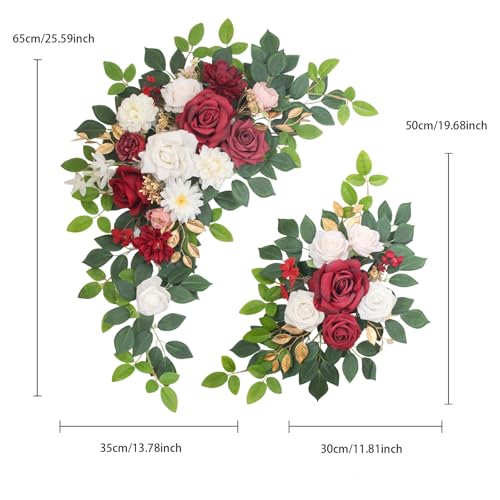 Pack of 2 Artificial Flowers for Backdrop Decoration, Wedding Arch Flowers,Reception Welcome Sign, Eucalyptus Garland, Suited to Aisle Decor and Wedding Arches (Red White) - color: Red White