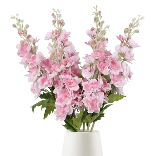 6PCS Pink Delphinium Artificial Flowers Real Touch Larkspur Silk Flowers Long Stem Artificial Flowers for Tall Vase Wedding Centerpieces for Tables Home Decor Indoor (Pink) - color: Real Touch Pink