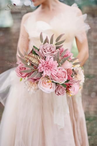 Serwalin Artificial Flowers Dusty Pink Silk Fake Flowers for DIY Wedding Bouquets Cake Flowers Spring Decor Table Centerpieces Arrangements Baby Shower Decoration - color: A Abby Dusty Pink, size: Square