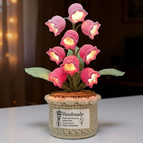 Handmade Crochet Lily of The Valley Lamp - 9 LED Night Light for Desk or Bedside, Artificial Flowers Decor, for Women Mom Valentine Birthday