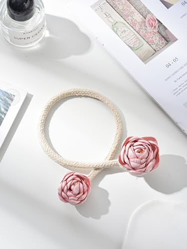 SUQ I OME 2 Pieces of Handmade Artificial Rose Flower Curtain Holdbacks Clips Window Drape Twist Tie Backs for Women, Girls Bedroom Decorative Draperies Holdbacks (Pink) - color: Pink