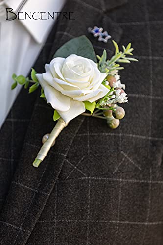 White Boutonniere for Men,Prom boutonnieres,Groom and Groomsmen Boutonniere for Wedding Ceremony Anniversary, Formal Dinner Party and Grad Night (Set of 6) - color: White, size: set of 6