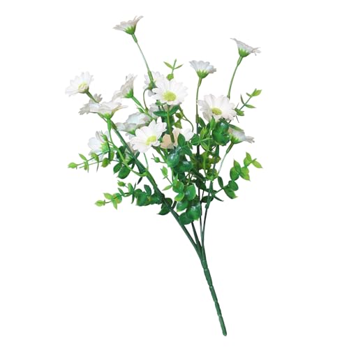 alyptus Fake Flowers for Outdoors 8 Bundles White Silk Artificial Sunflower Plants Faux Greenery for Wedding Home Garden Window Box Outdoor Planters Decor (White Fake mums) - color: White Artificial Flowers for Outdoors