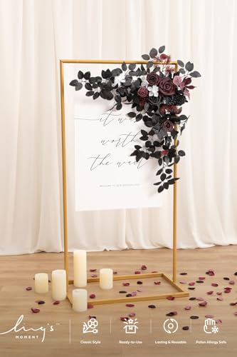 Ling's moment Wedding Artificial Welcome Sign Flowers Swag Arch Floral Garland Decorations Black Burgundy Ceremony Reception Entrance Entryway Party Banquets Easel Wall Home Outdoor(NOT Include Sign) - color: Black & Burgundy